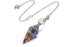GEHECRST Schmuck Edelstein Pendel Steine Pendulum Pendel Anhänger mit Kette für Reiki Heilung Dowsing Scrying Balance Armband (7 Chakra-Edelsteine)