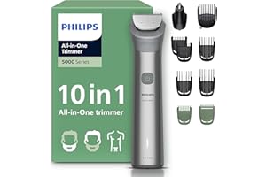 Philips Multigroom série 5000 Tondeuse tout-en-un 10 accessoires – tondeuse pour barbe, cheveux et corps, lames en métal auto-affûtées, 11 hauteurs de coupe (0,5-16 mm), modèle MG5918/15