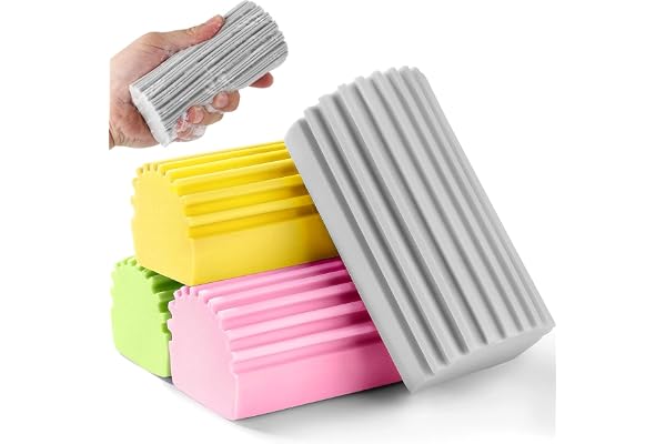 Dammsvamp, 4 stycken återanvändbara dammsvampar, Damp Duster svamp, dammtork, rengöringssvamp, dammsvamp för glas, speglar, persienner, balustrader (Rosa, grå, gul och