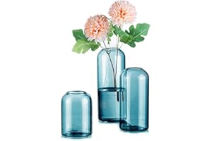 INWEDER Lot de 3 vases à fleurs en verre bleu moderne pour décoration de table de Noël, petits vases en verre pour centres de table de mariage, fête de mariage, événement, arrangement floral, décoration