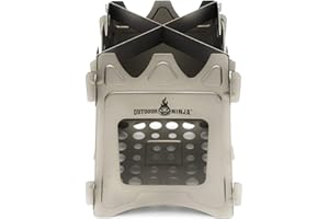 OUTDOOR NINJA Titan Hobo V2 Pro - Estufa de leña para exteriores con quemador de alcohol. Perfecto para senderismo, bushkraft, trekking, camping y otros hobby. Ultra ligera, estable y plegable, incluye bolsa de