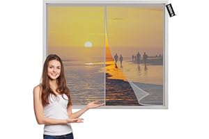 AMZSUN Zanzariera Finestra Magnetica Grigio 100x150cm Zanzariere Scorrevoli Chiudi Automaticamente Rete di Ottima qualità per Porte d'IngressoPorte Cortili mani libere