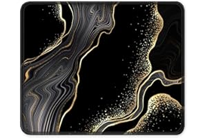 ITNRSIIET Podkładka pod mysz ze zszytymi krawędziami, wysokiej jakości teksturowana podkładka pod mysz, antypoślizgowa gumowa podkładka pod mysz do gier, laptopa i komputera PC, 260 × 210 × 3 mm, czarny złoty marmur