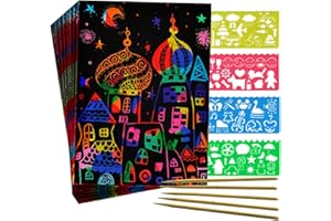 NASHRIO Scratch Art Set for Kids, 50 Pcs Magic Rainbow Scratch Paper Christmas Gifts for Children, Arts and Crafts Set for Ages 4 5 6 7 8 Year Old Birthday and Christmas Gifts for Kids Girls Boys
