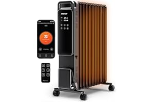 Pro Breeze Smart 2500W 11 Fin Oil Filled Radiator with Digital Display and WiFi Smart App, Thermostat, 24Hr Timer, 3 Heat Modes, Child Lock, Overheat & Tip-Over Protection Oil heater for Home - Black