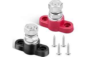 RED WOLF 12V 250A Power Distribution Block Single Stud Busbar Terminal Bus Bar 12 Volt DC Battery Junction Post Power for Auto Boat Marine Solar System Positive and Negative (3/8"-M10)