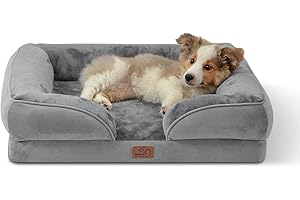 Bedsure Medium Dog Sofa Bed - Washable Orthopedic Dog Beds and Couch with Removable Flannel Zipper Cover, Puppy Beds for Small Dogs, Grey Pet Bed, 71x58x16cm