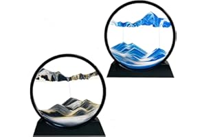 Yuomiker Pittura di Sabbia Che scorre - Pittura di Vetro Rotonda a Clessidra 3D, Cornice di Flow Sabbia Immagine in Movimento, Paesaggio Dinamica Art Decorazione Oceano Blu Regalo(Nero + Blu, 7")