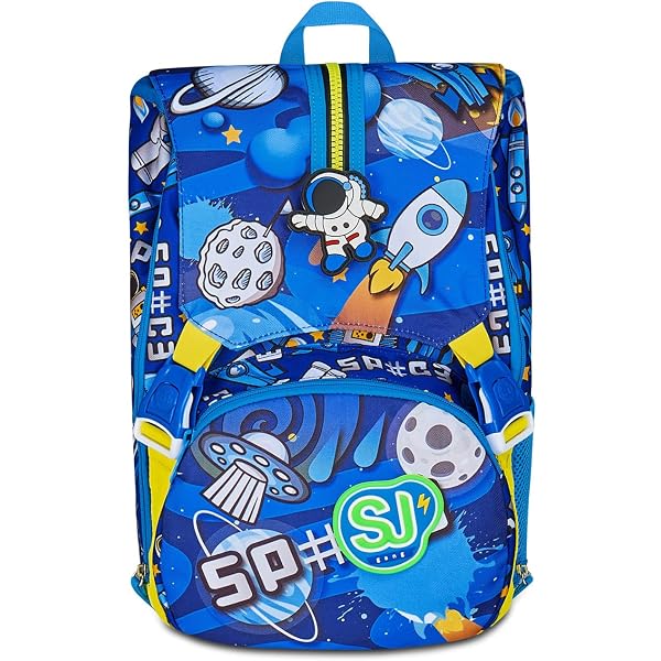 SJ Gang Zaino Scuola Mocrolight Blu Spaceship Trip - 29L, Monoscomparto Con Fibbia Magnetica, Cinghia Vita, Per Elementari E Medie