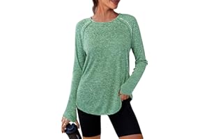 Crewhpo Maglietta Sportiva Donna Manica Lunga Maglie Yoga Girocollo Maglia Tecnica con Fori per i Pollici Traspirante UPF 50+ Magliette Sportive Leggera T Shirt Sportivo Asciugatura Rapida S-XXL