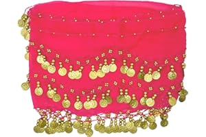 PAITOK Écharpe de hanche de danse orientale, ceinture de danse pour femmes avec 128 pièces d’or Écharpe de danseuse Costumes Jupe de danse enveloppante pour filles
