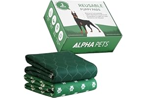 Alpha Pets Reusable Puppy Pads - Pack of 2 LARGE 90x80cm Washable & Waterproof Dog Training Pads, Incontinence Pee Mats, Pet Travel & Puppy Toilet Training