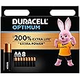 Duracell Optimum AA Batteries - Alkaline Batteries 1.5V - Up To 200% Extra Life or Extra Power - Meets Demands Of Modern Devices - 100% Recyclable, 0% Plastic Packaging - LR6 MX1500, 8 Pack