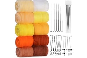 luokefe Wool for Needle Felting, 100g Needle Felting Wool, 10 Colours Wool Roving in Yellow Series, Felting Kits for Beginners Adults with Felting Needles for Spinning DIY Craft