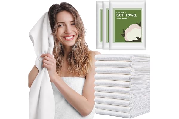 Luriseminger 10 st engångsduschhanddukar, bärbar engångs badhandduk av fleece stor engångshanddukar för skönhetsresor hotell utflykt camping (70 x 140 cm)