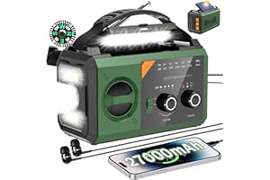 BIAOQINBO 27000mAh Bluetooth Kurbelradio mit Handyladefunktion Solar, AM/FM Solar Radio 3 Lademethoden 8 in 1 Tragbares Notfallradio mit Powerbank,SOS,Taschenlampe,Kompass,Leselampe,Kopfhöreranschluss
