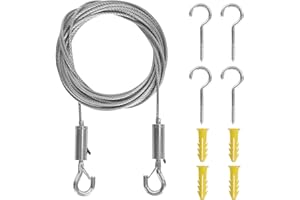 volumoon Cavo Metallico Sospeso, Fune Acciaio Inox Kit 6M, 2mm Corda per Tende con 2 Paia di Ganci, Filo Rivestito Cavo Metallico, Multiuso Tende a Filo Cavo per Piante Rampicanti, Appendere Lamp