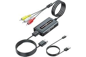 EASYCEL Convertidor Macho RCA a HDMI con Cable HDMI (Cable RCA Integrado) para DVD/STB/Sky con Hembra RCA, Adaptador Compuesto CVBS AV a HDMI con Interruptor de Salida HDMI 720P/1080P