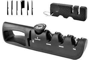 WUGU Messerschärfer, 4-in-1 Messerschleifer mit Scherenschleifer, Messerschärfer Profi mit Mini-Schärfer-Anhänger，Praktischer und Bequemer Knife Sharpener für Küche Alle Arten von Messern(Schwarz)