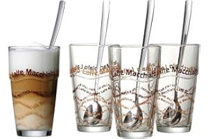 Ritzenhoff & Breker Latte Macchiato Zestaw Szklanek z Łyżeczką, Szkło, Przezroczysty, 8 Sztuk 370ml
