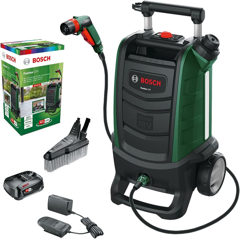 Bosch Home and Garden Akülü Basınçlı Dış Mekan Yıkama Cihazı Fontus 18 V (1 Akü, 18 Volt Sistemi, Karton Ambalajda)