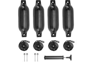 RATSTONE Parabordi Per Barca Marine,40x11cm Boe Nere Gonfiabili,Set Di Parafanghi Da 4 Pezzi (Comprese Le Linee Dei Parafanghi),Compresa La Pompa,Quattro Spine d'Aria,Per Barche Marine Meno di tre metri(Nero)