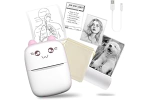 Supfoto Mini Sticker Printer Portable Thermal Printer, Photo Printer, Sticker Maker Machine with 1 Rolls Thermal Paper for Photo, Travel, Study, Office, Festival Gifts, Pink