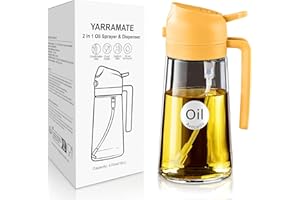 YARRAMATE Spray Huile Cuisine, 470 ml 2 en 1 Vaporisateur Huile d’Olive Avec Buse de Qualité Alimentaire, Flacon Distributeur d'Huile d'Olive pour Cuisine, Cuisine Accessoires (Orange)