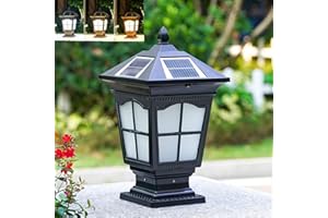 WRMING LED Solares Farolas Jardin para Exterior, Retro Luces de Poste Regulable, con Mando a Distancia, IP65 Aluminio Lámpara De Jardín para Caminos Patio Porche, H43cm, 2200mAh,Negro
