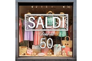 Gigio Store KIT Adesivi Saldi Estivi per Vetrine Negozi - Vetrofania Intagliata Senza Sfondo - Scritte Saldi con Percentuale Sconto - Bianco Rimovibile Facile Applicazione