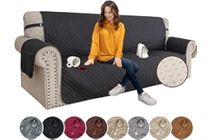 XINEAGE Quilted Sofa Cover Waterproof Couch Covers for 3 Cushion Couch, Super Soft Washable Slipcover with Pockets & Non-Slip Elastic Straps, Dog Pets Proof Thick Furniture Protector (Sofa, Black)