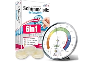AIRSELF Test della muffa rapida + termoigrometro: Per controllare la contaminazione da muffa fino a 6 stanze. Incl. termoigrometro analogico