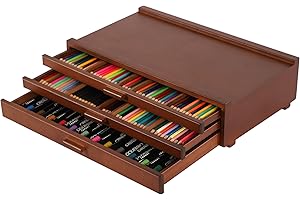 VISWIN Caja de Madera de 3 Cajones con Separadores Extraíbles, Caja de Madera de Haya de Primera Calidad, Caja Organizadora Portátil para Pinturas, Bolígrafos, Pinceles y Materiales de Arte
