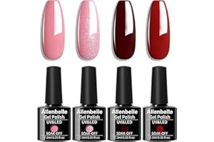 Allenbelle Smalto Semipermanente Nail Polish UV LED Gel Unghie (Kit di 4 pcs 7.3ML/pc) 012