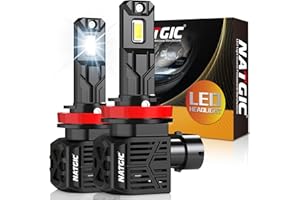 NATGIC H11 LED Headlight Bulb, Newest H8 LED Bulb with Fan 500% Brightness 20000LM 100W 6500K Xenon White H9 High Beam LED Headlights Conversion Kit for Car Halogen Lamp Replacement Kit (Pack of 2)