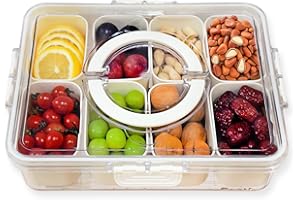 DURPAR Snackle Box, Divided Snack Tray with Lid and Handle, Snack Tray 8 Removable Compartment Box, Reusable Snack Boxes for Snack, Spices, Candy, Fruits, Nuts, Chips and Dip
