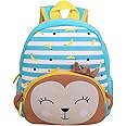 Toyshine 30cm Cute Monkey Face Small Backpack for Kids Girls Boys Toddler Backpack Preschool Nursery Travel Bag, Mini Size - Blue