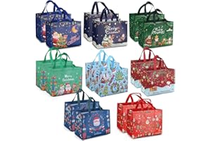 AVISKI 16PCS Bolsas de Navidad, Bolsas Navidad impresión bronceada con asas, Bolsas Regalo Navidad, Bolsas Navidad multifuncionales no tejidas para envolver regalos, suministros fiesta Navidad