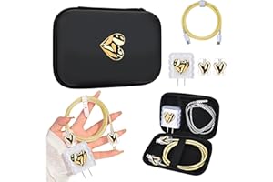 DiyGody Custodia Organizer con Kit di Protezione Caricabatterie 18/20W Compatibile con iPhone, Organizzatore Cavi Auricolare con Modello di 3D Giallo Cuore, Case Protettivi Impermeabile per Cavo USB