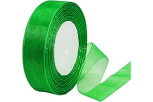 HONGCI 45m Organzaband Grün 25mm Breit Chiffo Geschenkband,Transparentes Organza Bänder Chiffonband Schleifenband Dekoband Geschenkverpackung Deko Band Tüllband für Weihnachten Hochzeit Taufe Geburtstag