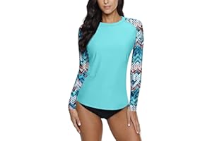 BesserBay Damen Surf Shirt Bademode Rash Guard UV Shirts Langarm Schwimmen Tankini UPF 50+ S-XXL
