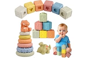 BERYLED Juguetes Apilables Montessori Coloridos, Bloques Blandos y Mordedor, Apilamiento con Números, Patrones, Regalo Sensorial Educativo para Bebes de 6 a 36 Meses (Kit Montessori)