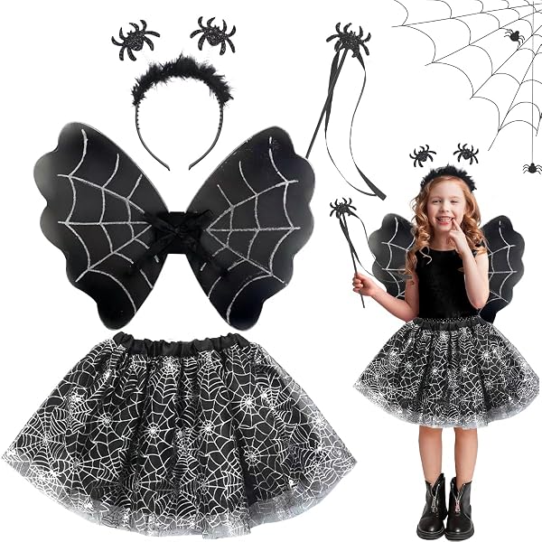 Tutukyle Kit Pipistrello Ragazza, Vestito Pipistrello Bambina Costume Halloween Gonna Tutù Nera Ali Di Pipistrello Copricapo Costumi Halloween Ragazza Halloween Carnevale Festa a Tema Cosplay