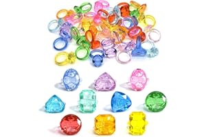 NLR FUN Anillos acrílicos de plástico, anillos de diamantes de colores surtidos, para los favoritos de la fiesta, juguete de carnaval premio, bolsa de golosinas, cumpleaños para niñas y niños