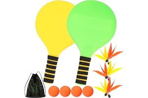 Set de Palas de Playa, Juega Estilo Badminton Beach Tennis, Raquetas de Playa con 4 Pelotas & 6 Pajaritos y Bolsa, Juego de Verano para Interior Exterior Jardín Beach Party, Juguetes Playa Niño Adulto