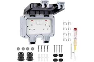 Drezesov Double Outdoor Socket Waterproof Socket IP66 Wall Electrical Outlets, Outside Plug Socket 13Amp 2 Gang Switched Power Socket Cover Weatherproof Wall Plug Socket Box