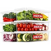 Milton Cryo Fridge Storage Boxes Set of 6 Fridge Organizer Container with Waterproof Vinyl Stickers & Removable Drain Plate, 