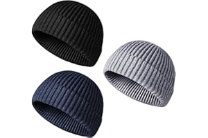 DAFENCAR Bonnets Hommes, 3 Pièces Bonnet Hiver, Bonnet Tricoté, Bonnets Homme, Court, Taille Unique, Ultra Épais et Doux, Unisexe, Chaud pour l'hiver（Noir, Gris Clair, Bleu Foncé）
