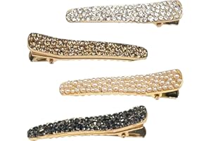 BLMHTWO 4 fermagli per capelli con strass a coccodrillo, luccichi, forcine per capelli con perle e diamanti, in lega dorata, ben fatte, resistenti, per donne e ragazze
