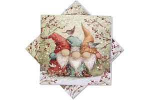 TUTUKYLE Servietten Weihnachten, 32 Stück Weihnachtsservietten Wichtel 33x33, Weihnachten Tischdeko Weihnachts Servietten mit Motiv, Weihnachtsdeko Wichtel Servietten Winter